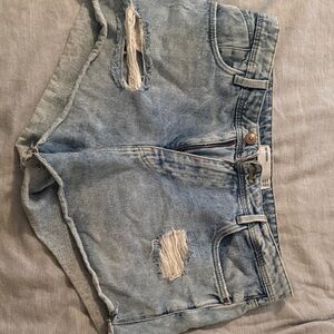 Zara Pale Blue Distressed Denim Cutoff Shorts